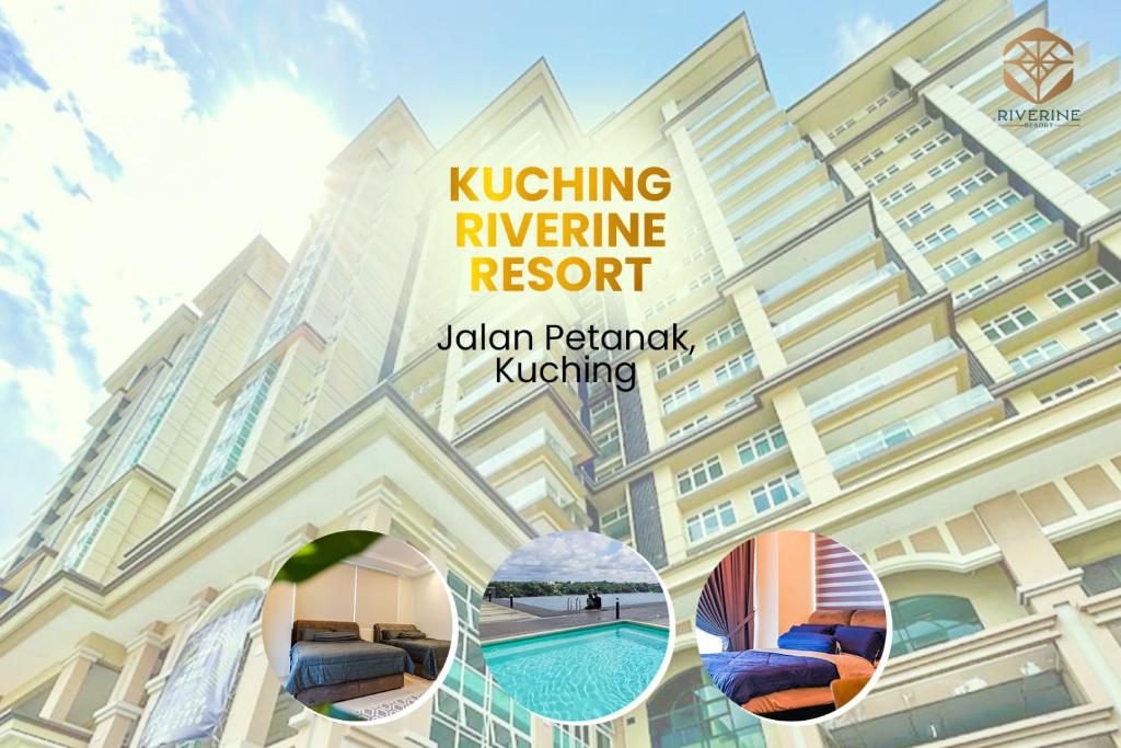 een weergave van een hotel met een gebouw bij Kuching Riverine Resort in Kuching