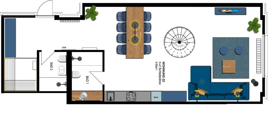Půdorys ubytování Seebrücke Heringsdorf - Appartement mit 2 Schlafzimmern und Terrasse S22