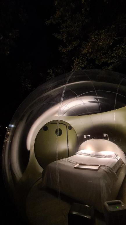 Postel nebo postele na pokoji v ubytování Atmosfera Bubble Glamping