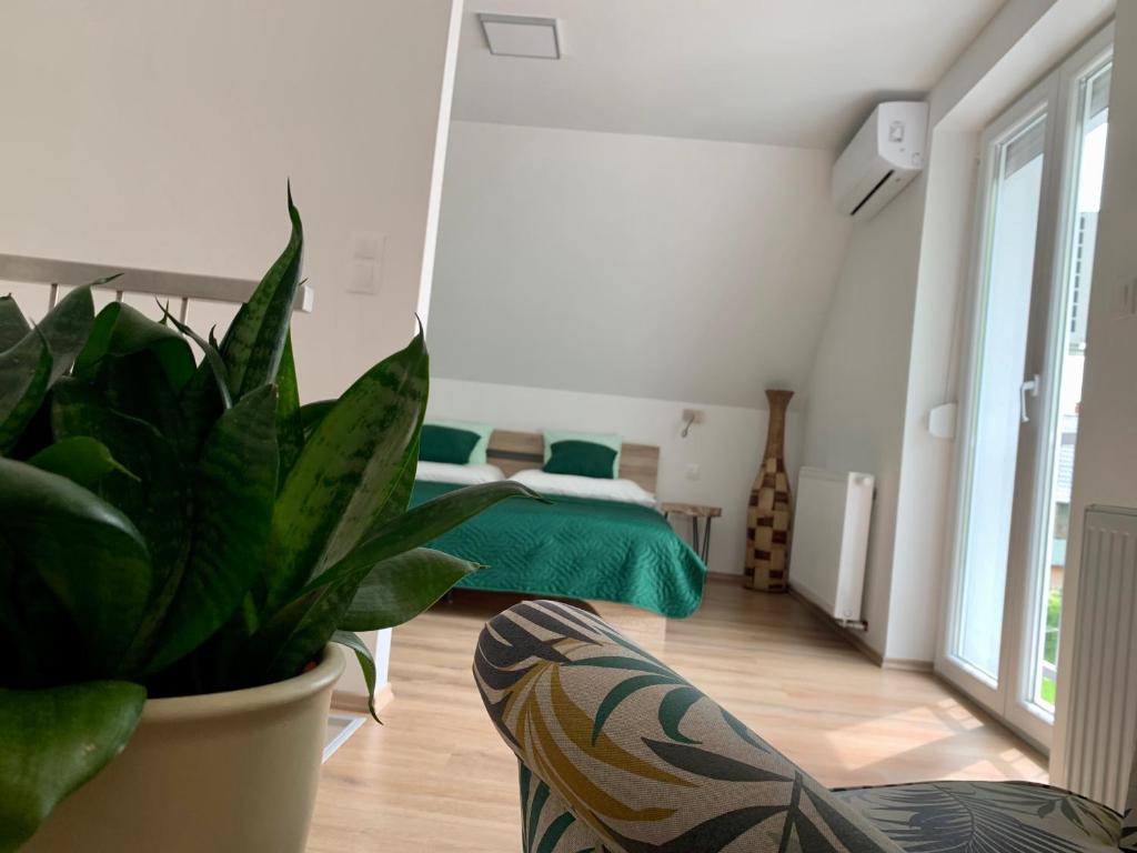 Postel nebo postele na pokoji v ubytování Nono Apartman Bükfürdő
