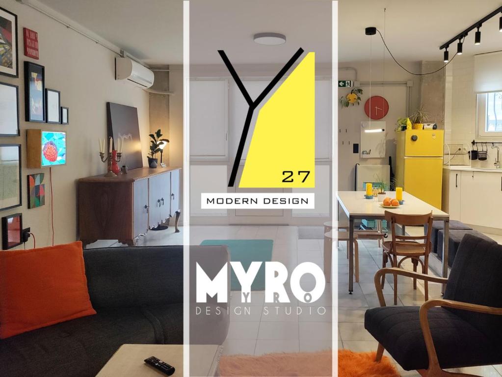 a collage of three pictures of a living room and a kitchen at Υ27 Modern Design Studio in Mytilini