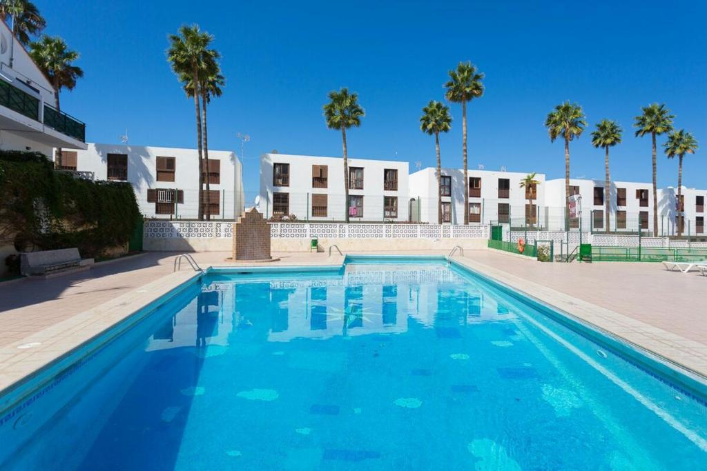 une grande piscine avec des palmiers en arrière-plan dans l'établissement Tenerife Altamar Paradise, à Playa de las Americas