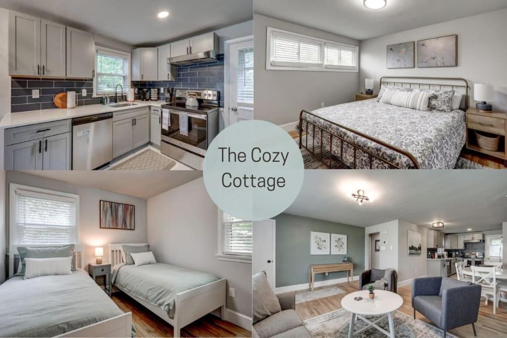 eine Collage mit drei Bildern von einer Küche und einem Schlafzimmer in der Unterkunft New cozy home near Outlets & Amish Country in Lancaster