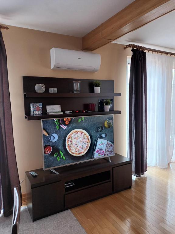 Televízia a/alebo spoločenská miestnosť v ubytovaní Apartament Mikołajki