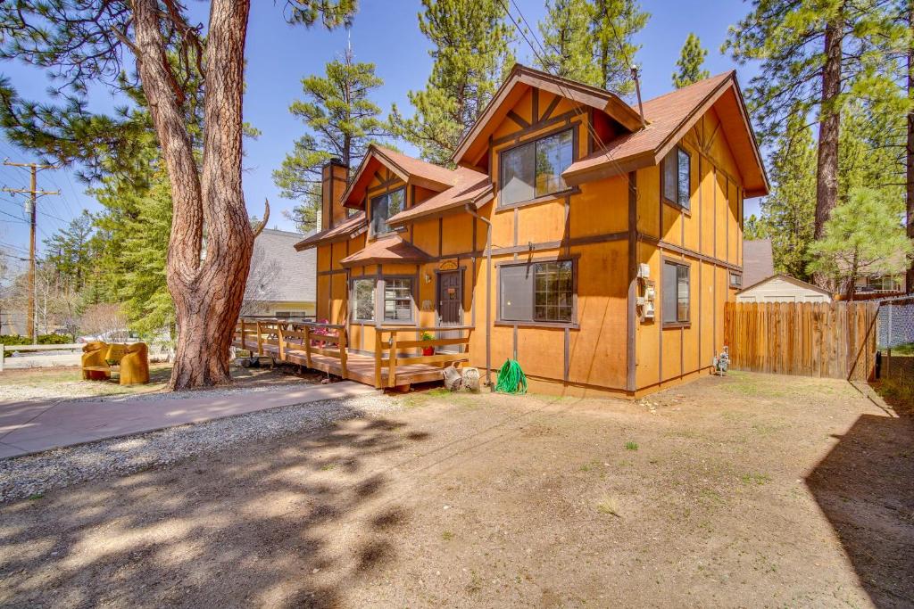 a large house with a tree in front of it at Dancing Bear Lodge about 1 Mi to Big Bear Lake! in Big Bear Lake