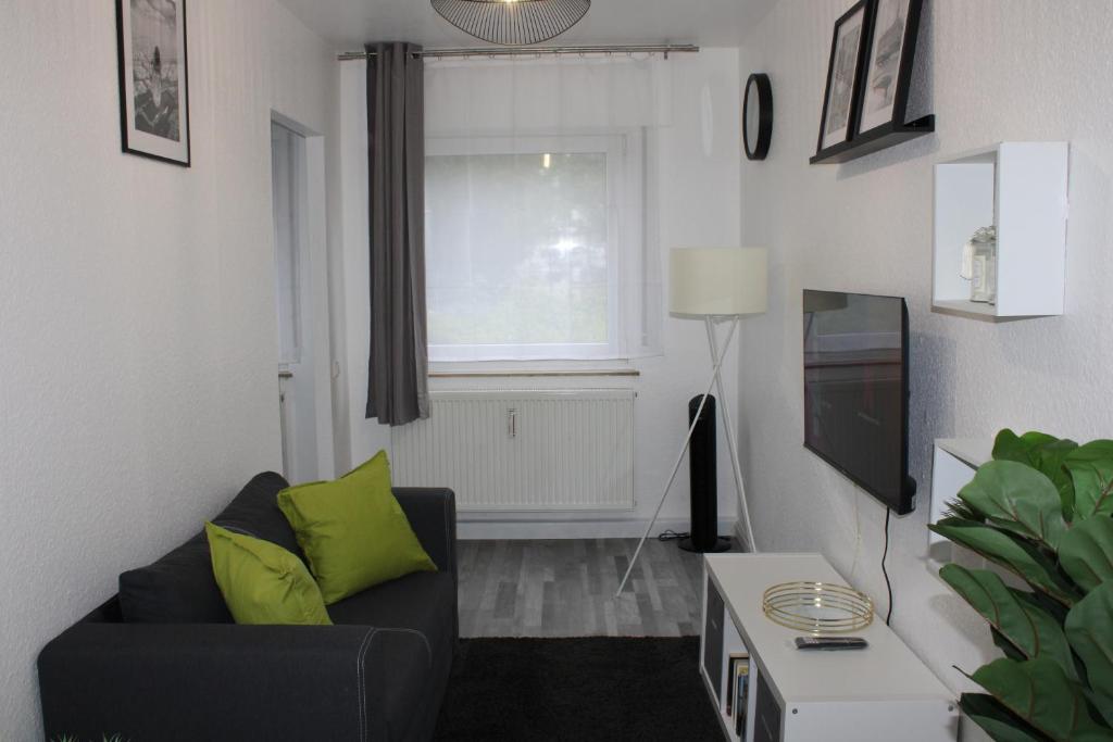 - un salon avec un canapé et une télévision dans l'établissement Zentrales schickes Apartment, à Heilbronn