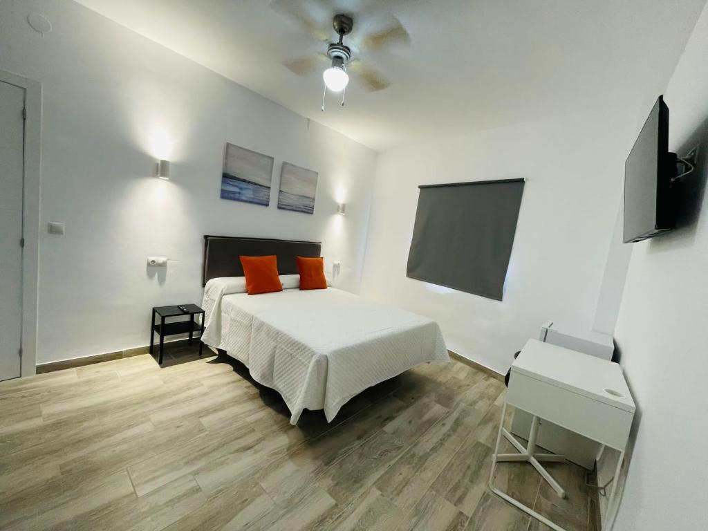 Televízia a/alebo spoločenská miestnosť v ubytovaní Micaela Charming Hostal
