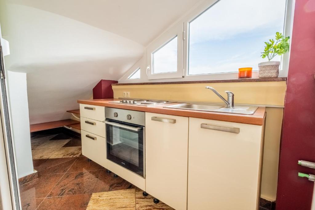 Kuchyň nebo kuchyňský kout v ubytování Apartments Laganini