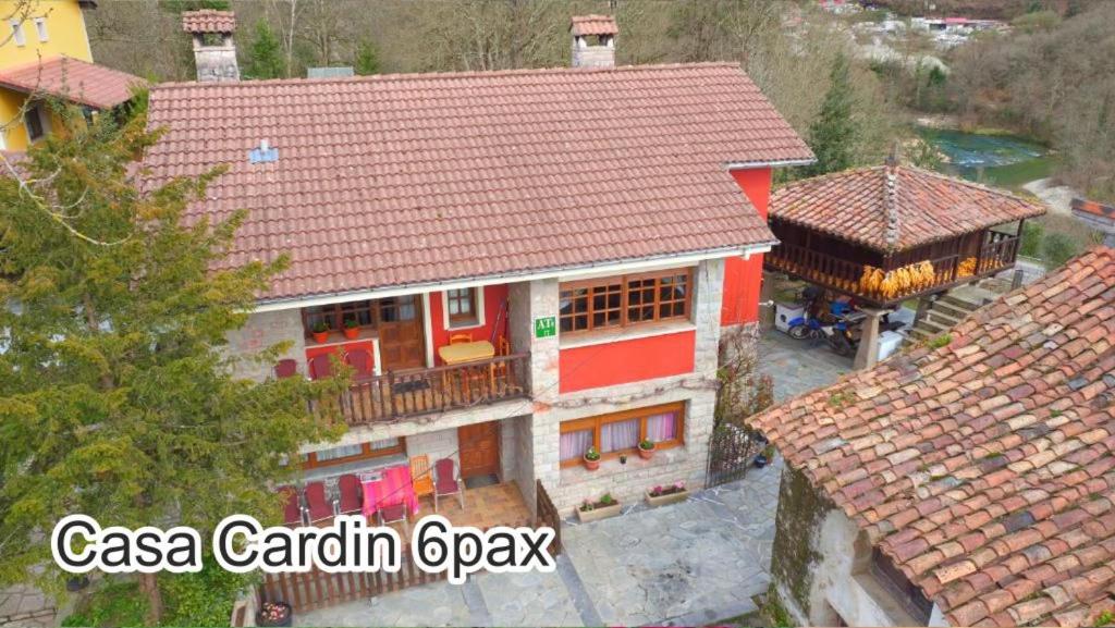 an overhead view of a house with a red roof at Casa Cardin in Cangas de Onís