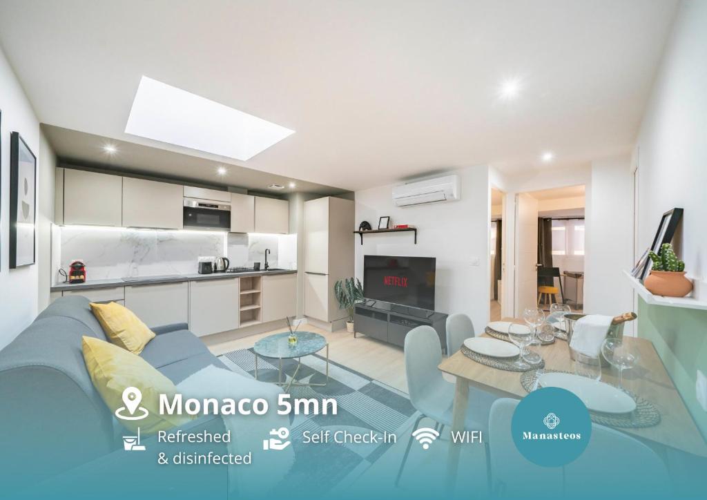 a living room with a couch and a table at Hypercentre - 5mn à pied Monaco - AQ in Beausoleil