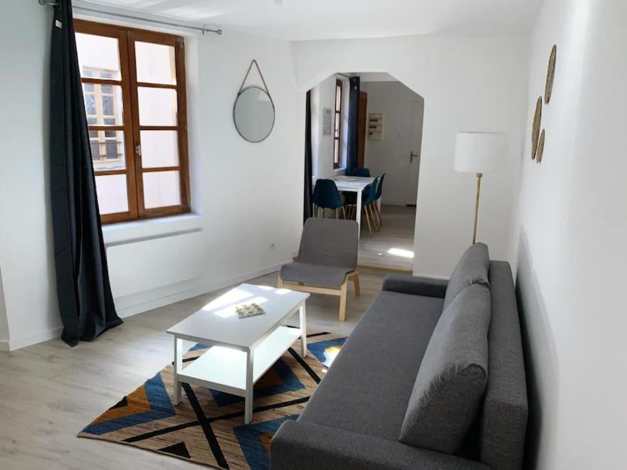 un salon avec un canapé et une table dans l'établissement Elégant T2 Proche Cathédrale Centre Historique, à Albi