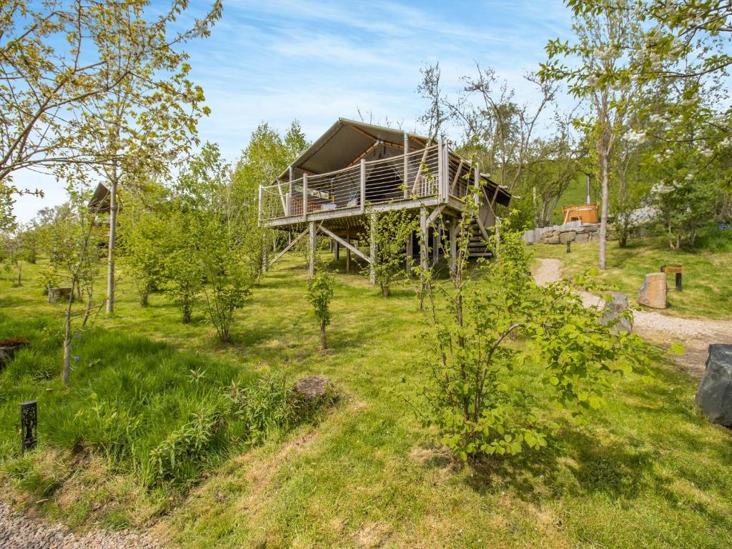 ein Baumhaus mitten auf einem Feld in der Unterkunft Bluebell - Uk43602 in Llangyniew