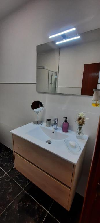 a bathroom with a sink and a mirror at Apartamento constitución in Camargo