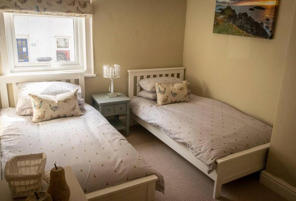 a bedroom with two beds and a window at Cae Glas in Penmaen-mawr
