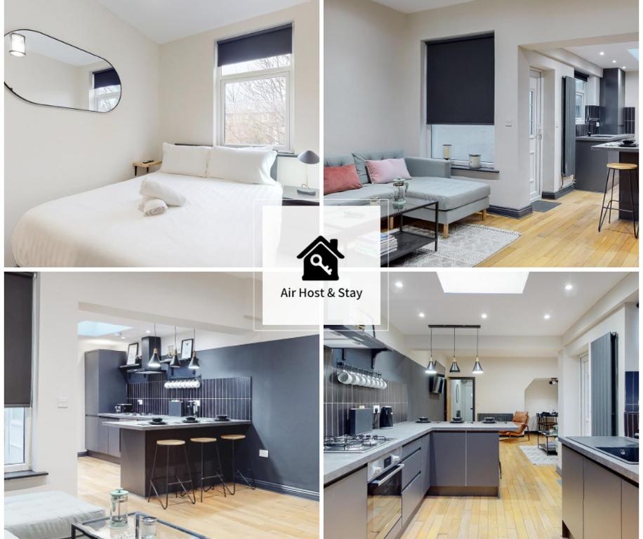 a collage of photos of a bedroom and an apartment at Air Host and Stay - Wright Terrace, 4 bedroom, 2 bathroom sleeps 8 in Liverpool