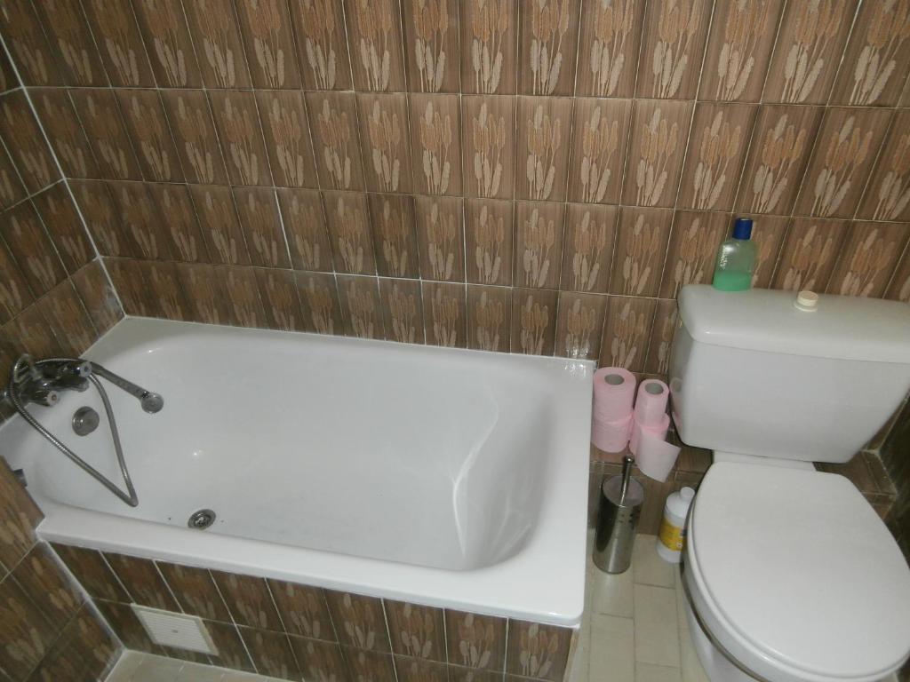a bathroom with a white bath tub next to a toilet at Studio Climatisé dans villa bourgeoise in Nice