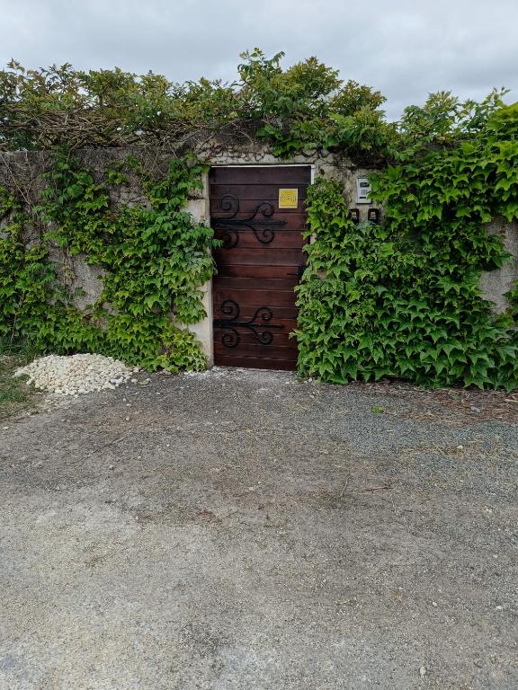 une porte en bois dans un mur recouvert de lierre dans l'établissement domaine de la pirouette, à Arvert