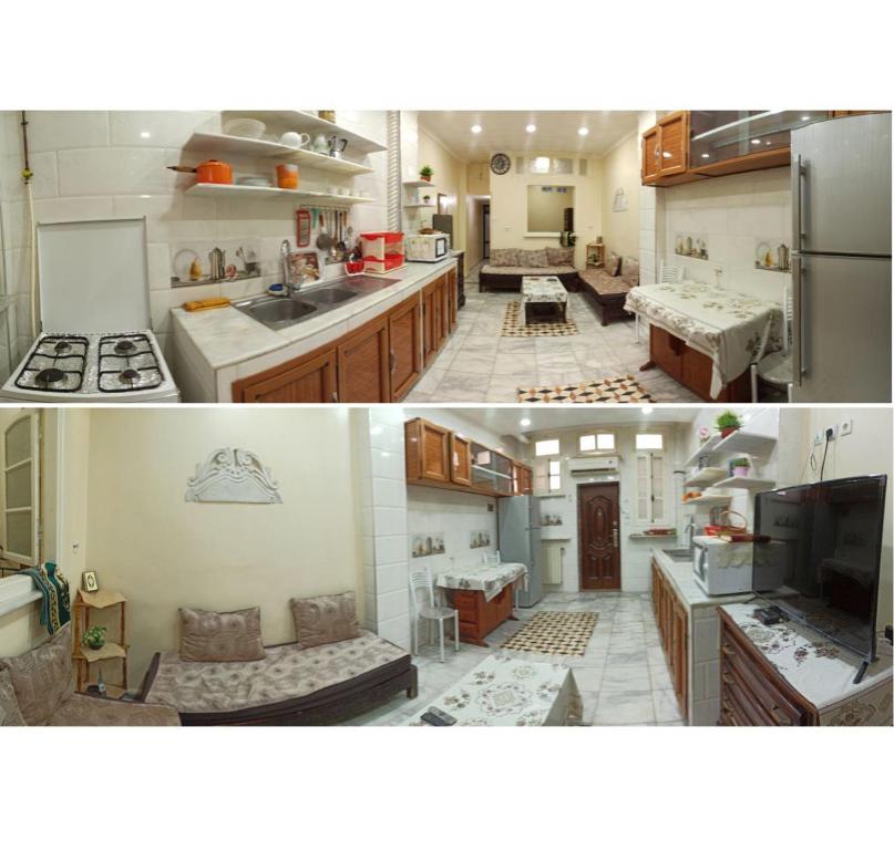 two pictures of a kitchen with a sink and a counter at dreamHome in Sétif