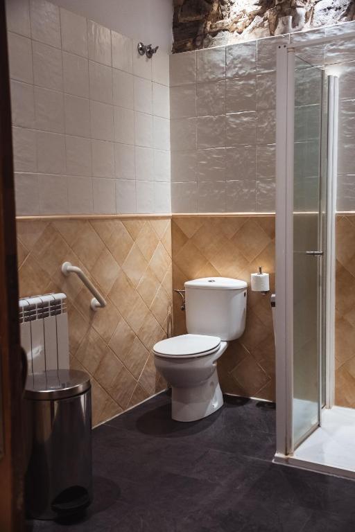 a bathroom with a toilet and a shower at San Sebastián DOT Rooms in San Sebastián