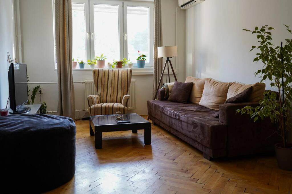 - un salon avec un canapé et une table basse dans l'établissement Útulný byt blízko centra, à Koliba