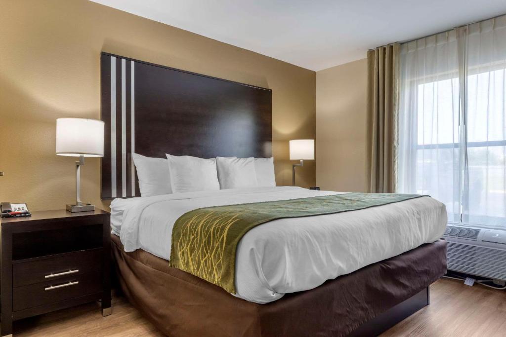 una camera d'albergo con un grande letto e una finestra di Comfort Inn Marion near Downtown & Blue Ridge PKWY a Marion