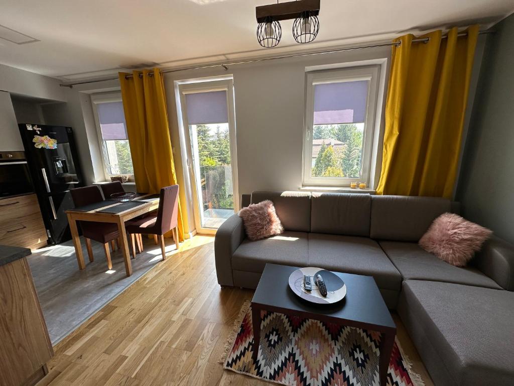 un soggiorno con divano e tavolo di Apartament a Chełm