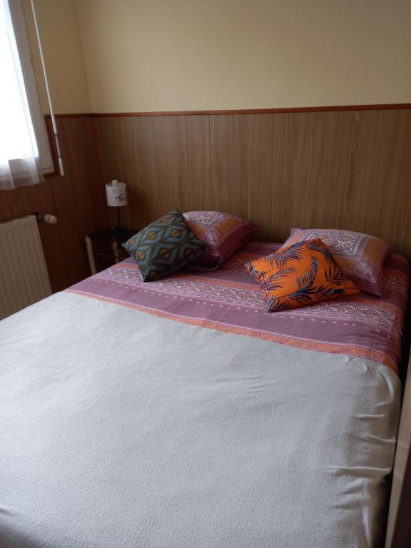 un lit avec deux oreillers dessus dans l'établissement Les appartements du Lion de Belfort, à Belfort