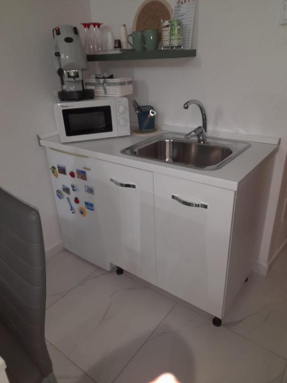 kuchnia ze zlewem i mikrofalówką w obiekcie Casa TeKa w mieście Torre Annunziata