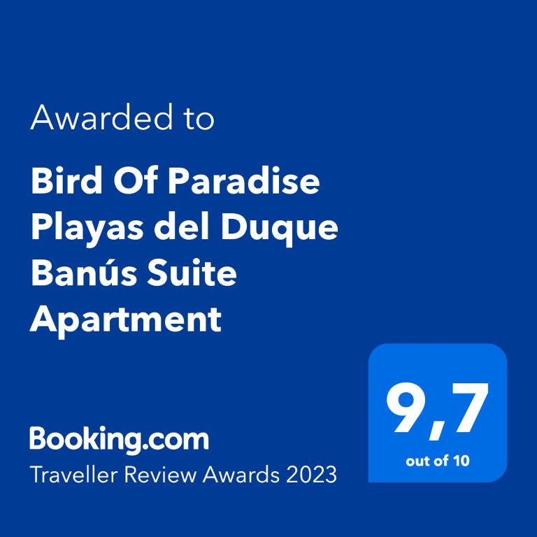 Certifikát, hodnocení, plakát nebo jiný dokument vystavený v ubytování MARBELLA BANUS SUITES - Bird Of Paradise Playas del Duque Banús Suite Apartment