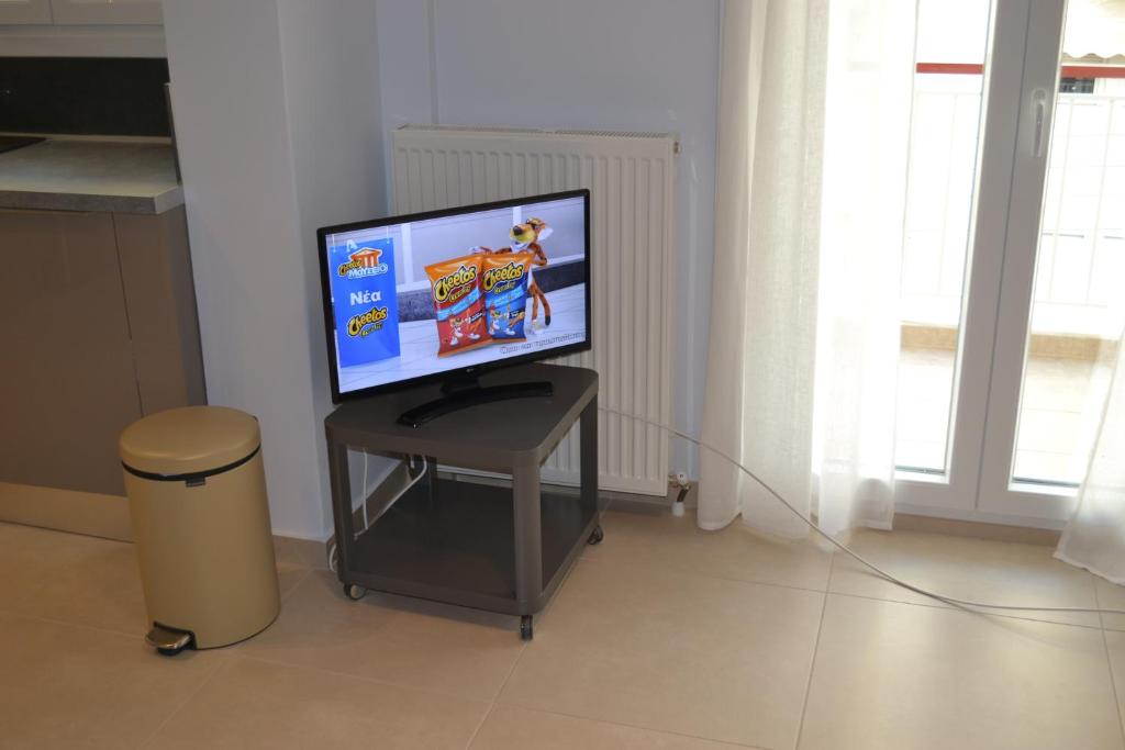 Telewizja i/lub zestaw kina domowego w obiekcie Kalamaria brand new 1 bedroom apartment