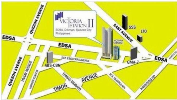 eine Karte einer Stadt mit Straßen und Gebäuden in der Unterkunft Victoria Sports Tawer in Manila