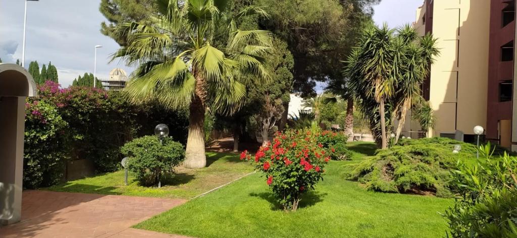 um jardim com palmeiras e flores num quintal em GardenHouse em Cagliari
