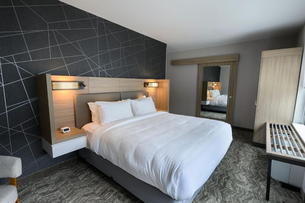a hotel room with a large bed and a mirror at SpringHill Suites by Marriott Colorado Springs Downtown in Colorado Springs