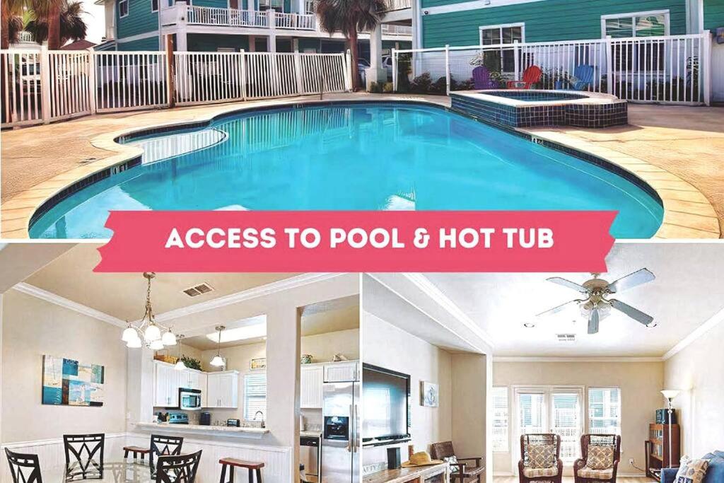 un collage de fotos de una piscina y una casa en Chic 3 BR Home With Pool and Hot Tub en Port Aransas