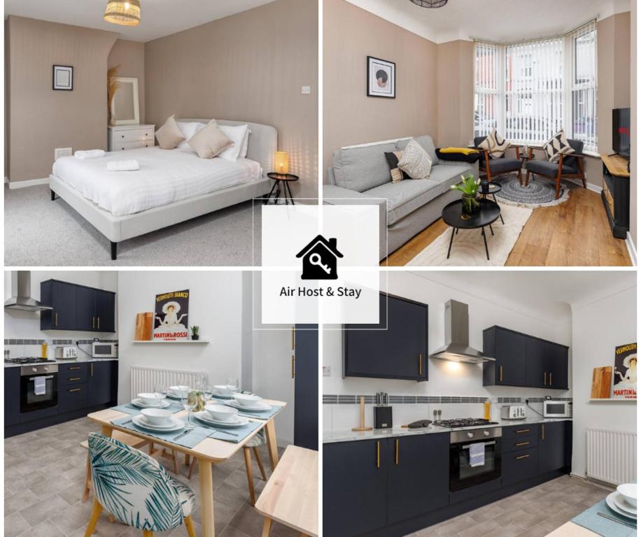 a collage of photos of a living room and a kitchen at Air Host and Stay - Talton House, sleeps 5, 7 minutes drive to city centre, free parking in Liverpool