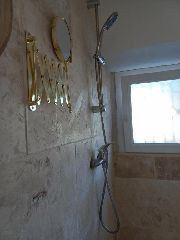 a shower in a bathroom with a shower head at Le scandinave de Vendargues in Vendargues