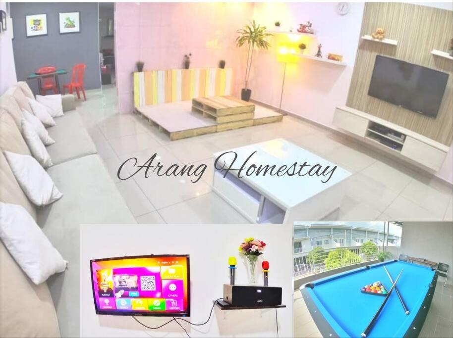 uma colagem de fotos de uma sala de estar em Arang Homestay14pax 4room(BBQ)(Kbox)Near to Beach em Porto Dickson