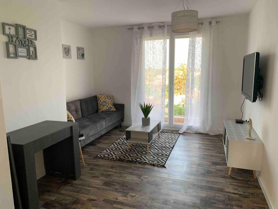 un salon avec un canapé et une télévision dans l'établissement Le St Martin, à Montpellier