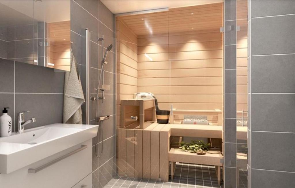 Koupelna v ubytování Hervannassa uusi saunallinen kaksio + Parkkipaikka + Ratikka