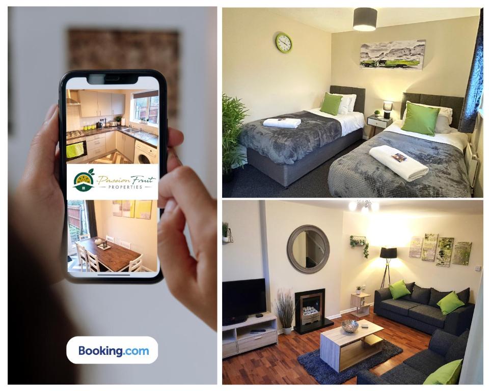 a person taking a picture of a hotel room at 3 Bedroom 2 Bath House By Passionfruitproperties Close To Coventry City Centre - Free Wi-Fi, Driveway And Garden - 8RWC in Coventry