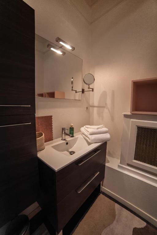 a bathroom with a sink and a mirror at MAISON RENARD in Béthune