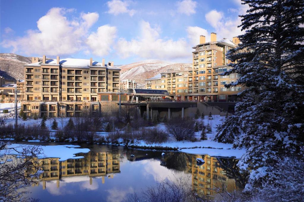 a view of a building with snow on the ground at The Westin Riverfront Mountain Villas, Beaver Creek Mountain in Avon