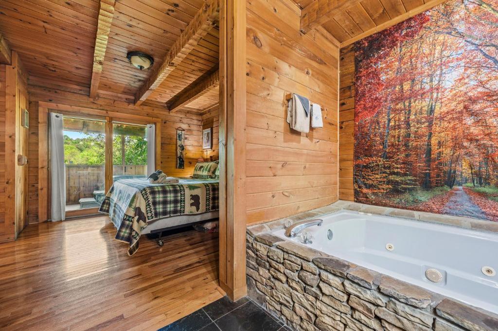Romantic log cabin with hot tub photo