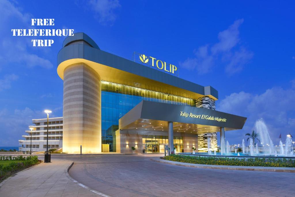 a view of a building at night at Tolip Resort El Galala Majestic in Ain Sokhna