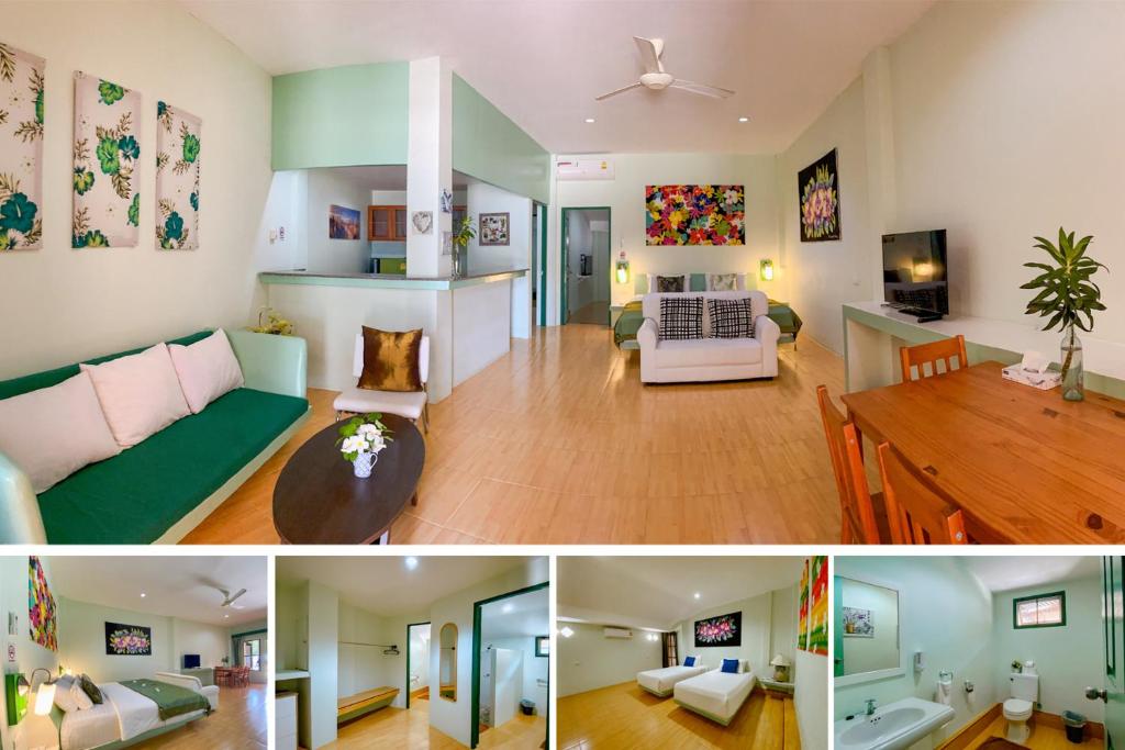 two pictures of a living room and a dining room at Cruiser Island By Swiss-Belhotel in Ko Lone