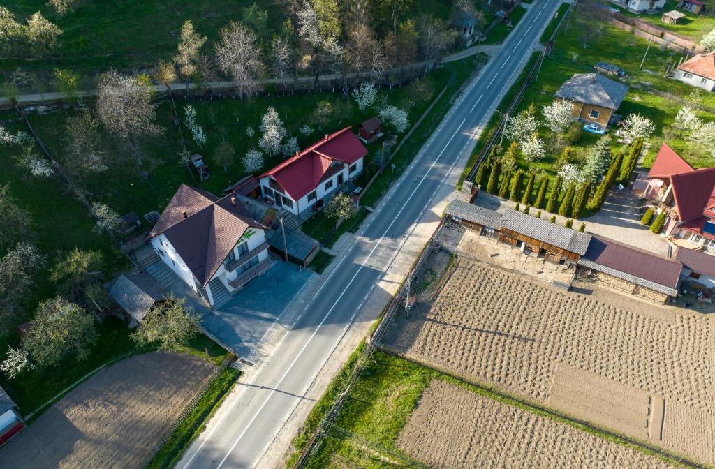 an overhead view of a house with a road at CASA DE LA MUNTE in Frumosu