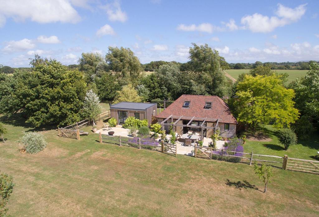 an overhead view of a house in a field at Cherrystone Barn in Chalvington