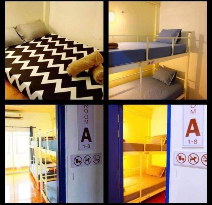 un collage de quatre photos d'un dortoir dans l'établissement 4Beds#Aircon#Mixeddorm#@Oldcity, à Chiang Mai