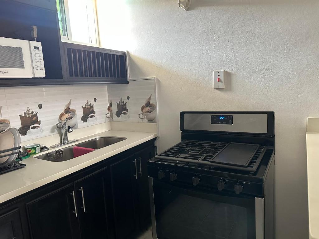 Kuchyň nebo kuchyňský kout v ubytování Remarkable 1-Bed Apartment in Montego Bay
