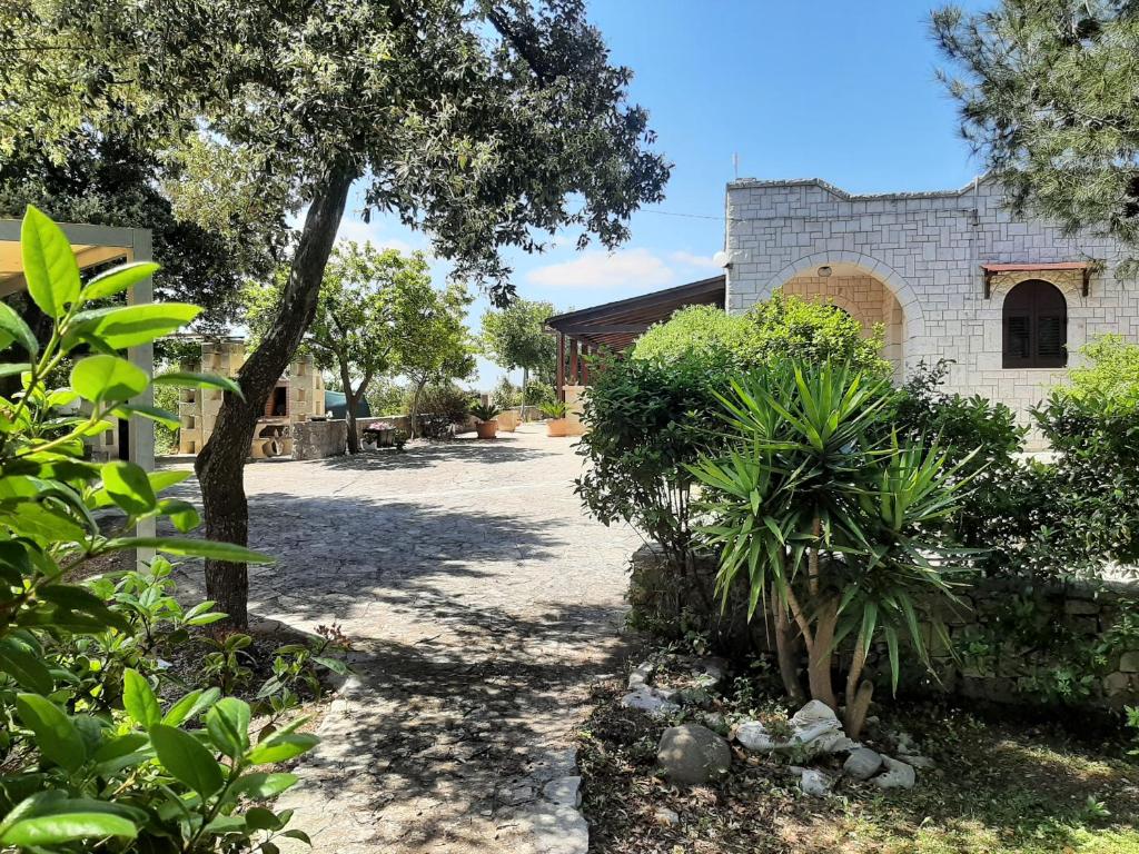 un patio de una casa con árboles y plantas en Villa Bellocchio, en Locorotondo
